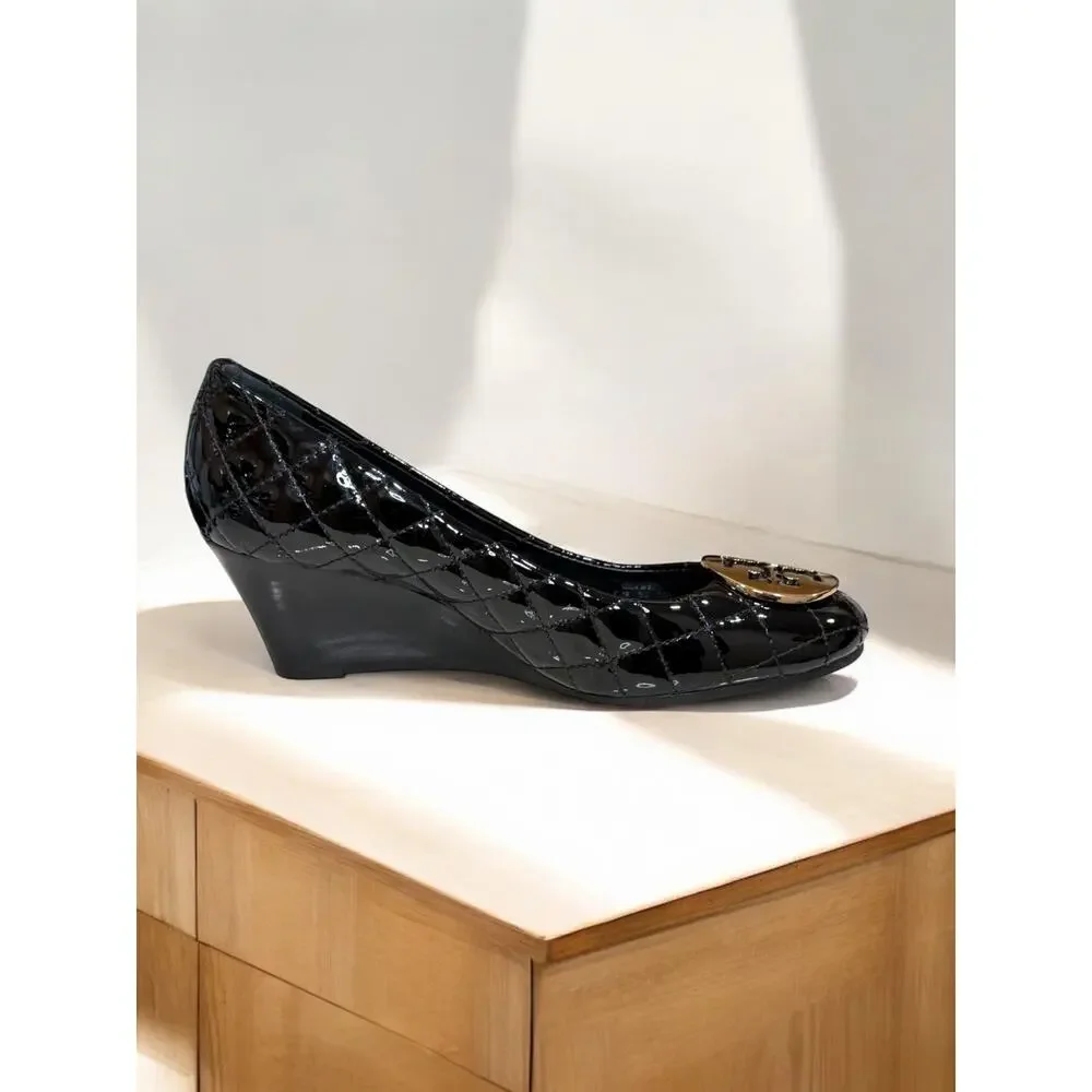 Tory Burch Quinn 65MM Quilted Patent Leather Wedge Heel Size 8M